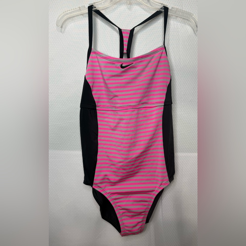 Nike Athletic Pink and Gray Striped One-Piece